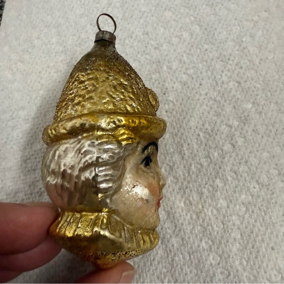 Antique Mercury Glass Clown Jester Head Ornament 3” Hand Painted Figural - Picture 7 of 9